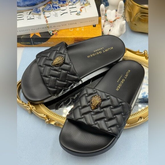 🆕 KURT GEIGER LONDON 🧿 NWOT Meena Eagle Slide, Quilted Black - Sz 38.5 US 8 - Picture 8 of 12